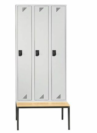 Garderobenschrank + Sitzbank, 3 Abteile, Abteilbreite 300 mm