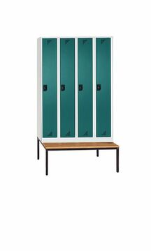 Garderobenschrank + Sitzbank, 4 Abteile, Abteilbreite 300 mm