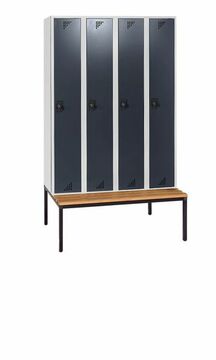 Garderobenschrank + Sitzbank, 4 Abteile, Abteilbreite 300 mm