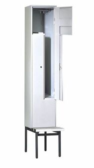 Z-Garderobenschrank mit Sitzbank, 2 Abteile, B. 200/400 mm