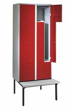 Z-Garderobenschrank mit Sitzbank, 4 Abteile, B. 200/400 mm 