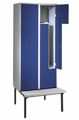 Z-Garderobenschrank mit Sitzbank, 4 Abteile, B. 200/400 mm 