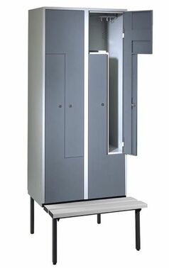 Z-Garderobenschrank mit Sitzbank, 4 Abteile, B. 200/400 mm 
