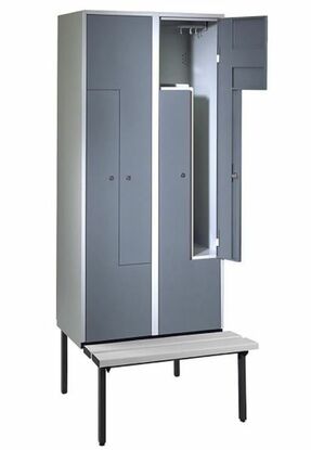 Z-Garderobenschrank mit Sitzbank, 4 Abteile, B. 200/400 mm 