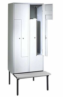 Z-Garderobenschrank mit Sitzbank, 4 Abteile, B. 200/400 mm