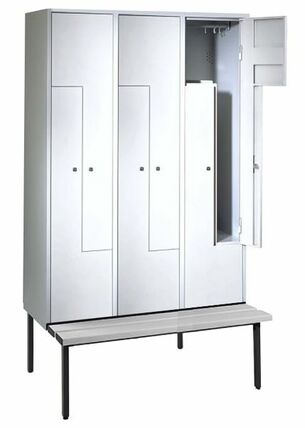 Z-Garderobenschrank mit Sitzbank, 6 Abteile, B. 200/400 mm