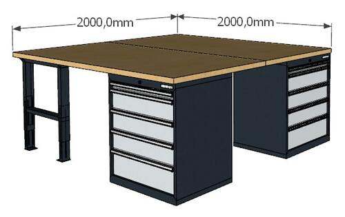 4-Eck-Werkbank Gruppenarbeitsplatz 3 x Schubladenschrank