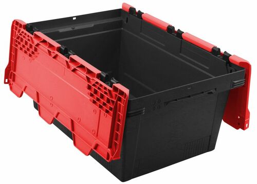 Transportbeh�lter mit Klappdeckel 600x400x299, sw/rot