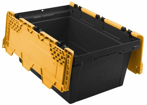 Transportbeh�lter mit Klappdeckel 600x400x299, sw/gelb