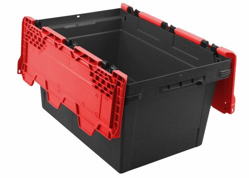 Transportbeh�lter mit Klappdeckel 600x400x349, sw/rot