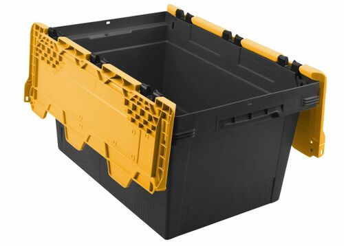 Transportbeh�lter mit Klappdeckel 600x400x349, sw/gelb