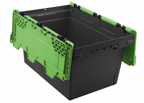 Transportbeh�lter mit Klappdeckel 600x400x349, sw/gr�n