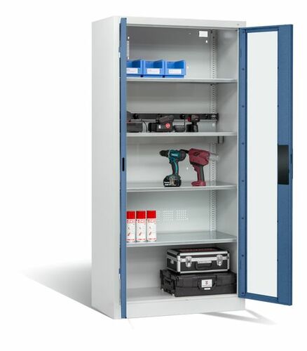 C+P Akku-Ladeschrank fr 5 E-Werkzeuge H/B/T 1950x930x500 mm Lichtgrau/Fernblau