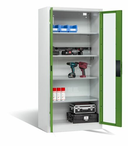 C+P Akku-Ladeschrank f�r 5 E-Werkzeuge H/B/T 1950x930x500 mm Lichtgrau/Resedagr�n