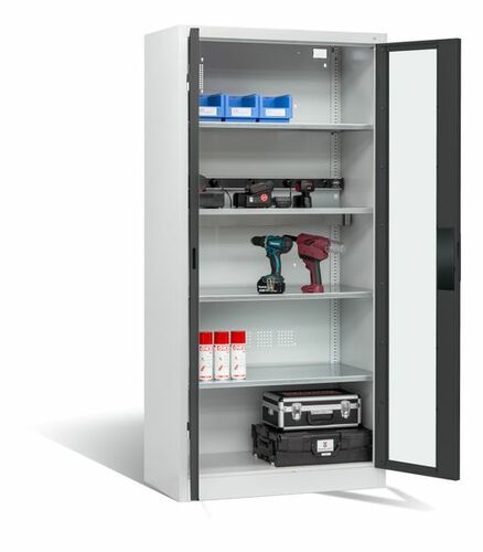 C+P Akku-Ladeschrank f�r 5 E-Werkzeuge H/B/T 1950x930x500 mm Lichtgrau/Anthrazit