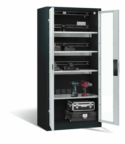 C+P Akku-Ladeschrank Comfort f�r 15 E-Werkzeuge H/B/T 1950x930x500 mm Anthrazit/Lichtgrau