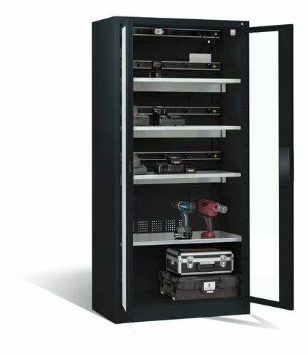 C+P Akku-Ladeschrank Comfort f�r 15 E-Werkzeuge H/B/T 1950x930x500 mm Anthrazit