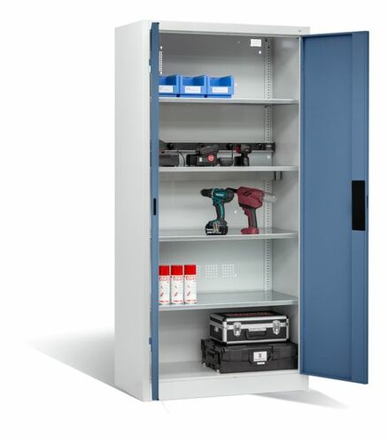 C+P Akku-Ladeschrank f�r 5 E-Werkzeuge H/B/T 1950x930x500 mm Lichtgrau/Fernblau