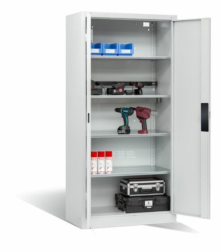 C+P Akku-Ladeschrank f�r 5 E-Werkzeuge H/B/T 1950x930x500 mm Lichtgrau