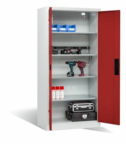 C+P Akku-Ladeschrank f�r 5 E-Werkzeuge H/B/T 1950x930x500 mm Lichtgrau/Rubinrot