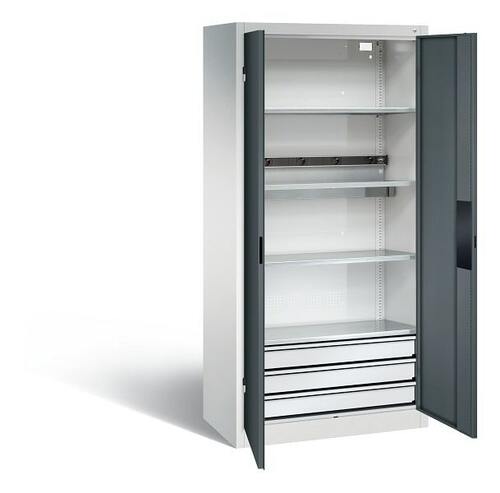 C+P Akku-Ladeschrank f�r 5 E-Werkzeuge H/B/T 1950x930x500 mm Lichtgrau/Anthrazit