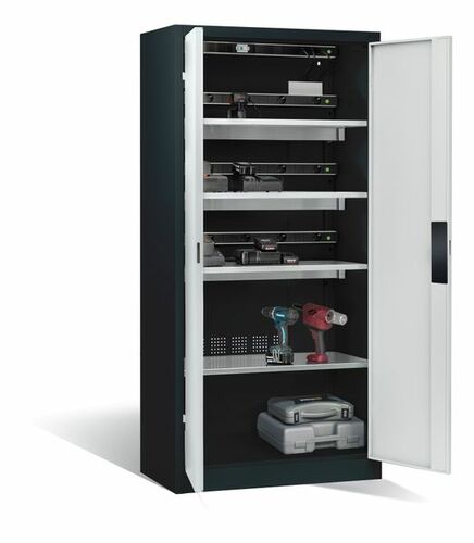C+P Akku-Ladeschrank Comfort f�r 15 E-Werkzeuge H/B/T 1950x930x500 mm Anthrazit/Lichtgrau