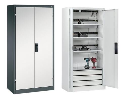 C+P Akku-Ladeschrank Comfort f�r 15 E-Werkzeuge H/B/T 1950x930x500 mm Anthrazit/Lichtgrau