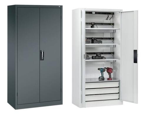 C+P Akku-Ladeschrank Comfort f�r 15 E-Werkzeuge H/B/T 1950x930x500 mm Anthrazit