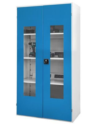 Akku Ladeschrank mit 1 x E-Fachboden, 6 x Schuko-Steckdose H/B/T 1838x980x500 mm