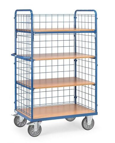 Fetra Etagenwagen mit Drahtgitter, 4 Etagen, Tragkraft 600 kg, H�he 1800 mm