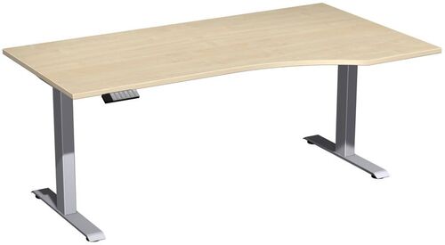 H�henverstellbarer Schreibtisch Freiform rechts | Elektrisch, Breite 1800 mm, Silber