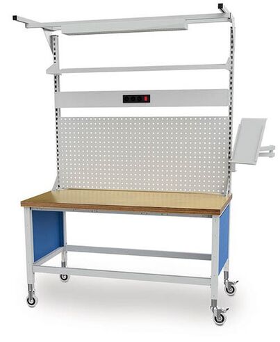 Mobile Werkbank, h�henverstellbar mit Multiwandaufbau, B/T/H = 1500 x 750/ 820-1160 mm