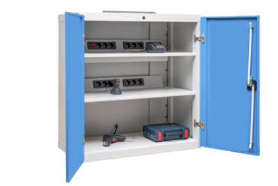 Akku Ladeschrank mit Vollblecht�ren, Schuko-Steckdosen H/B/T 1019x980x500 mm