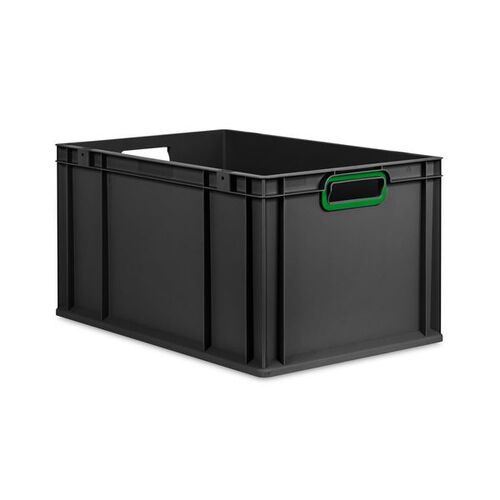 Eurobox ECO NextGen Cycle, Griffe offen, farbige ColorClips, Anthrazit, B/T/H 600x400x320 mm