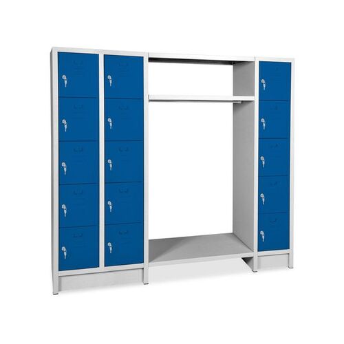 Offene Garderobe mit 3 Abteilen und 15 Schlie�f�chern, BTH 1740x500x1800 mm 