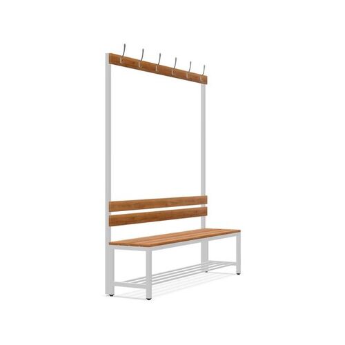 Einseitige Garderobenbank 1500 mm- Hartholz-Sitzfl�che, inkl. Schuhrost- 6 Kleiderhaken