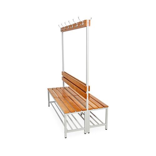 Doppelseitige Garderobenbank 1600 mm- Hartholz-Sitzfl�che, inkl. Schuhrost- 2 x 6 Kleiderhaken