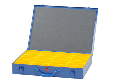 Kleinteilekoffer Metall, T/B/H 330x440x66 mm, 24 Einsatzboxen