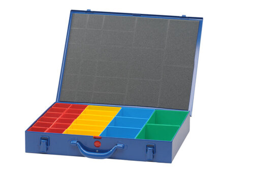 Kleinteilekoffer Metall, T/B/H 330x440x66 mm, 23 Einsatzboxen