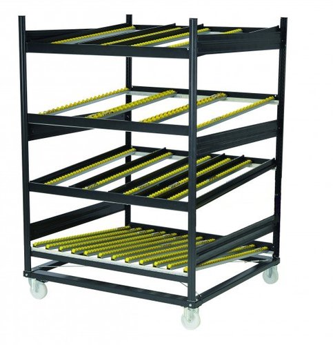 Durchlaufregal Tiefe 1200 mm, verfahrbar, 4 Ebenen, Grundregal