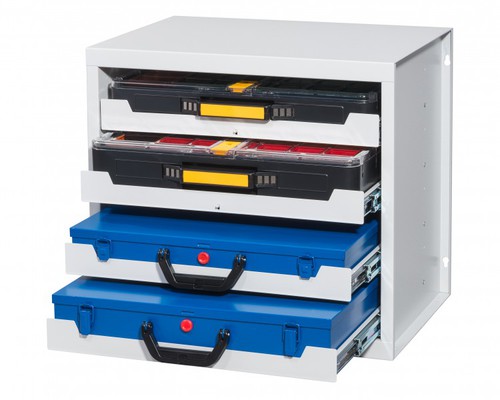 Kofferschrank EuroPlus mit 4 Profi-Kleinteilekoffer, gemischt