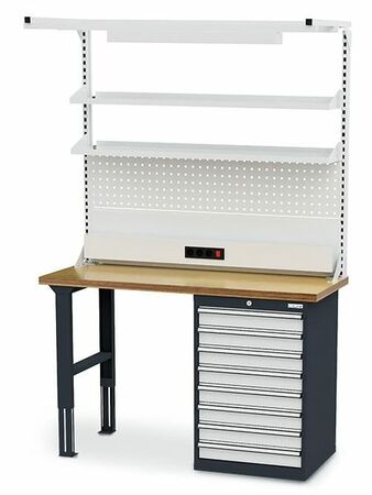 Reihenwerkbank inkl. Schubladenschrank + Aufbau 1500x600x960 mm