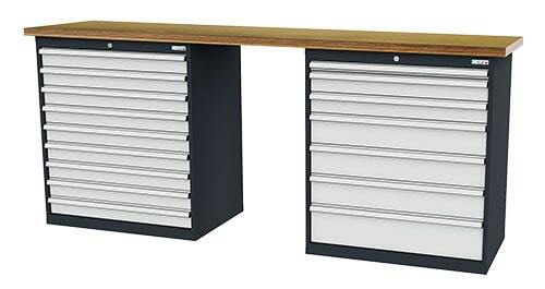 Reihenwerkbank inkl. 2 x Schubladenschrank 2500x600x1060 mm