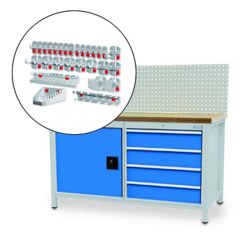 Werkbank | Kastenwerkbank 4 x Schublade 1 x Fl�gelt�r B/T/H 1500x750x1309 mm