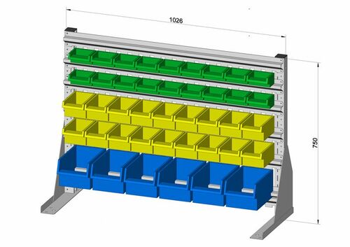 Standregal einseitig inkl. 42 Sichtboxen 1030x750 mm