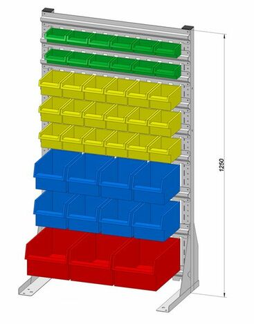 Standregal einseitig inkl. 41 Sichtboxen 720x1250 mm