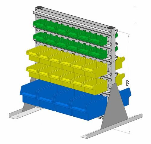 Standregal zweiseitig inkl. 56 Sichtboxen 720x750 mm
