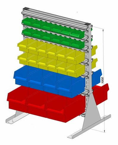 Standregal zweiseitig inkl. 62 Sichtboxen 720x1000 mm