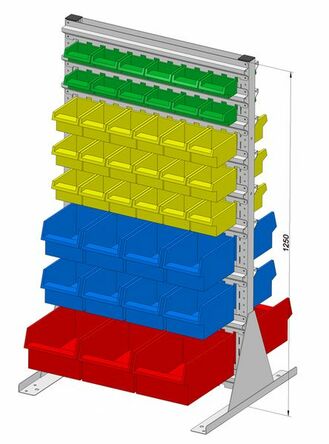Standregal zweiseitig inkl. 82 Sichtboxen 720x1250 mm