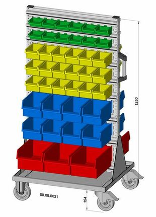 Fahrregal beidseitig inkl. 82 Sichtboxen 720x1405 mm